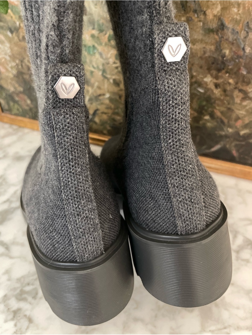 Vivaia Eduarda Knee High Wool Tall Boots Chunky Rich Gray Water Repellent $249 - Picture 9 of 13